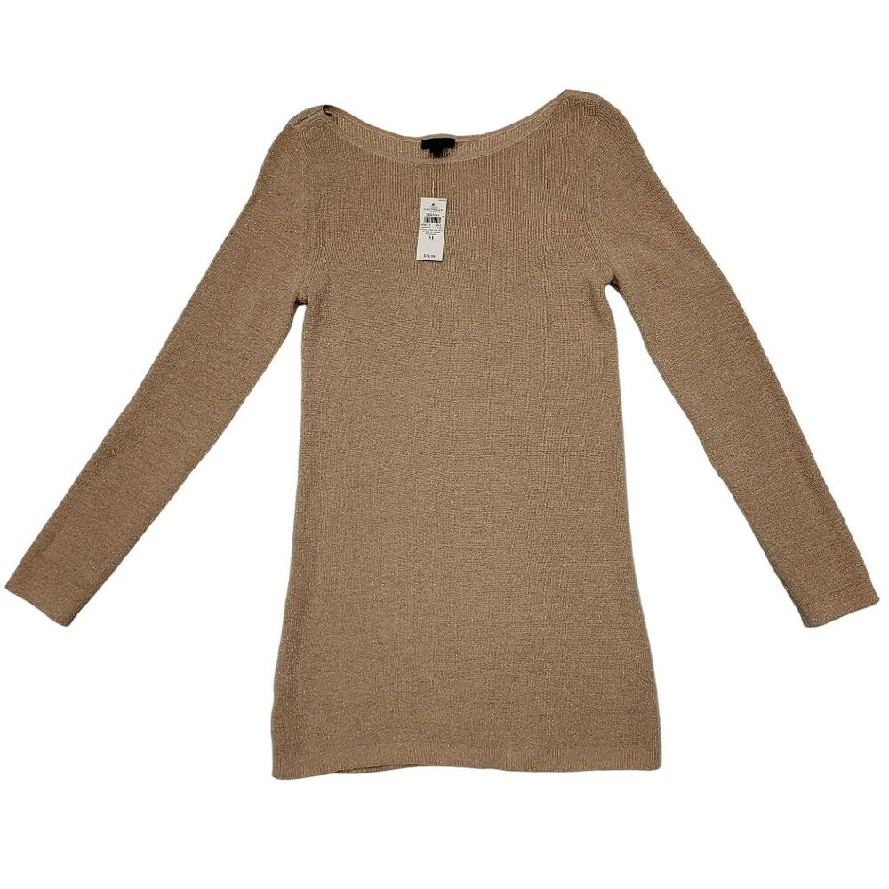 Ann Taylor Factory Sparkle Sweater Dress Beige Gold Sparkle Women's M Longsleeve